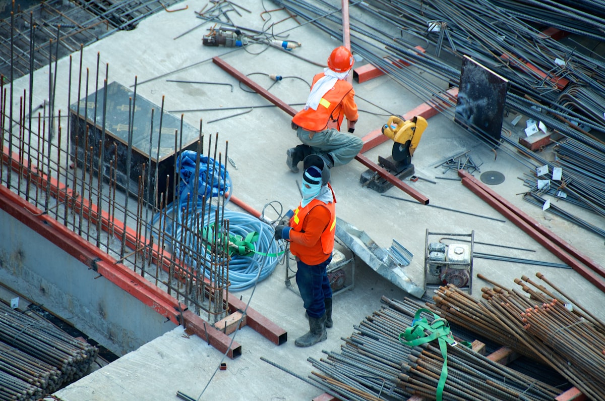 Large-scale construction site with tower cranes